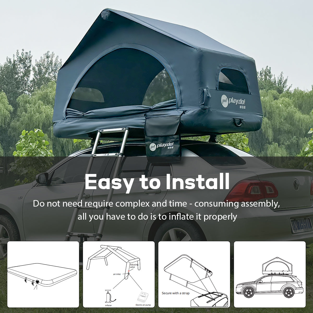 PLAYDO Inflatable Rooftop Tent for Family Camping | Lightweight Camping Tent | Shell Wing