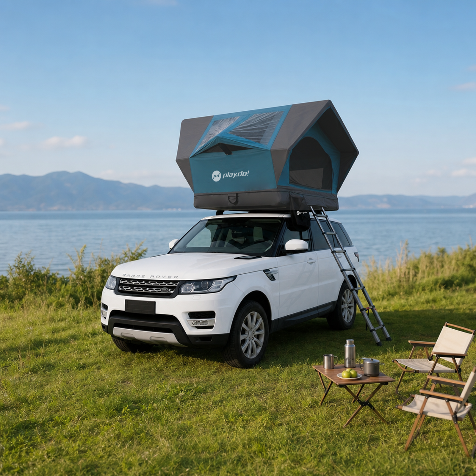 PlayDo Osprey rooftop tent set up for a comfortable road trip